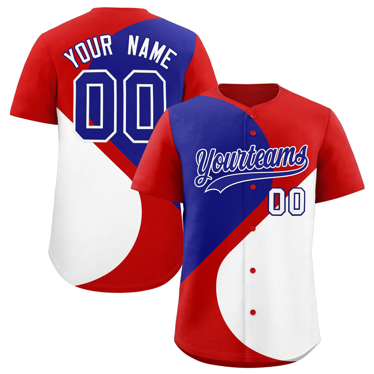 Custom Red Royal-White Color Block Personalized Half Heart Pattern Authentic Baseball Jersey| KXKSHOP