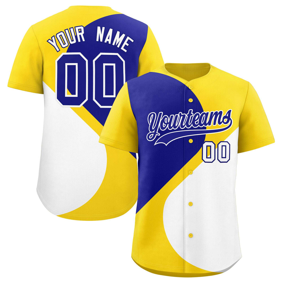 Custom Gold Royal-White Color Block Personalized Half Heart Pattern Authentic Baseball Jersey| KXKSHOP