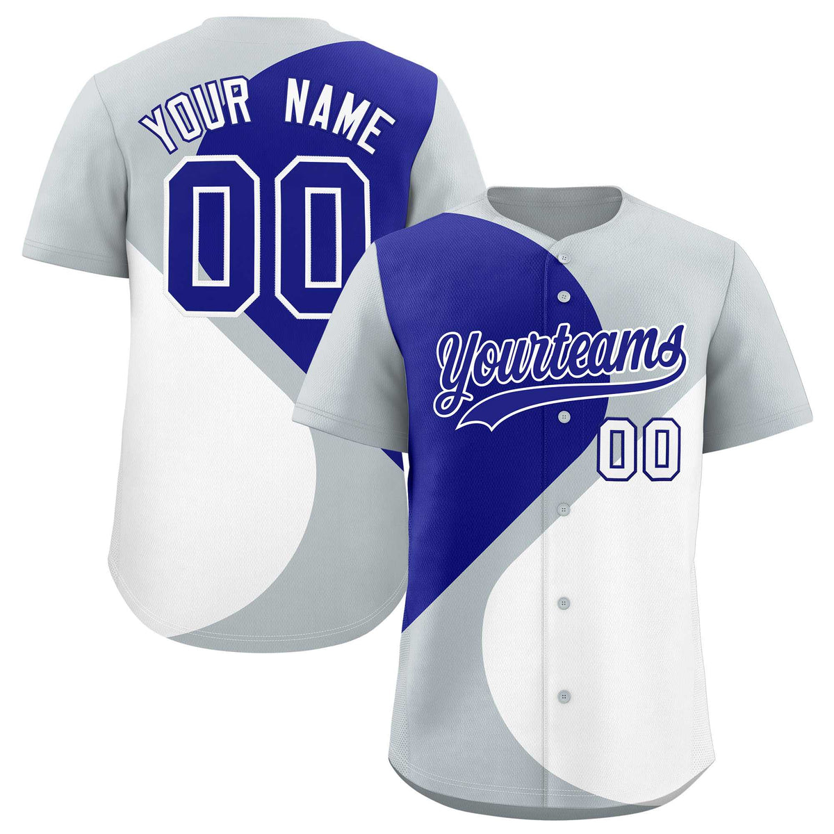 Custom Silver Royal-White Color Block Personalized Half Heart Pattern Authentic Baseball Jersey| KXKSHOP