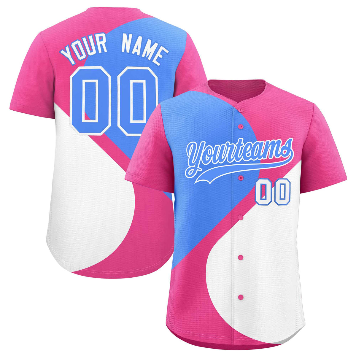 Custom Pink Powder Blue-White Color Block Personalized Half Heart Pattern Authentic Baseball Jersey| KXKSHOP