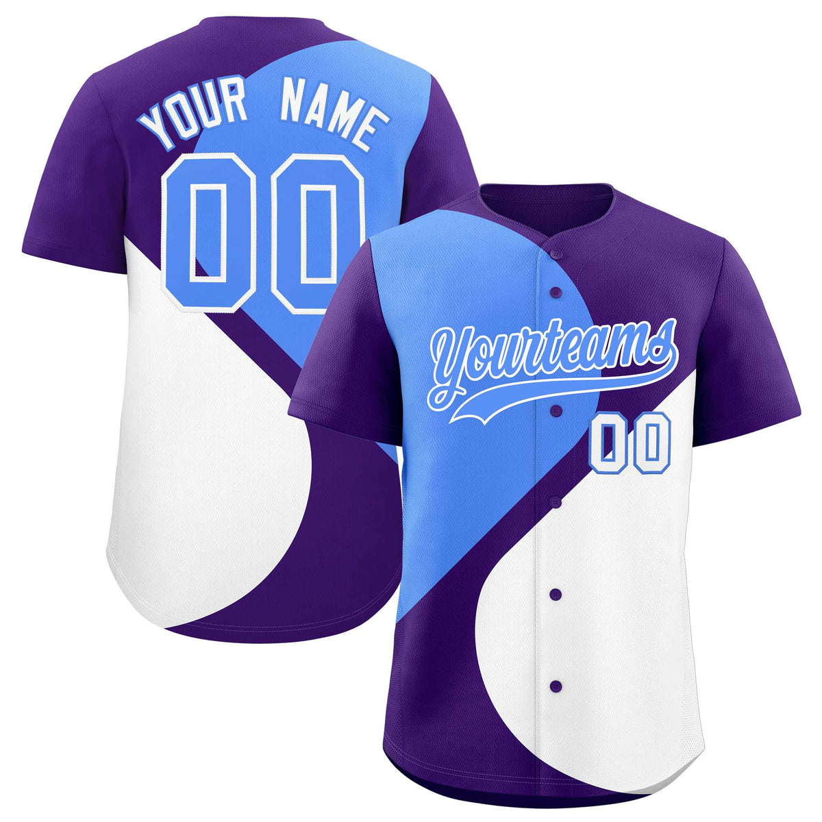 Custom Purple Powder Blue-White Color Block Personalized Half Heart Pattern Authentic Baseball Jersey| KXKSHOP