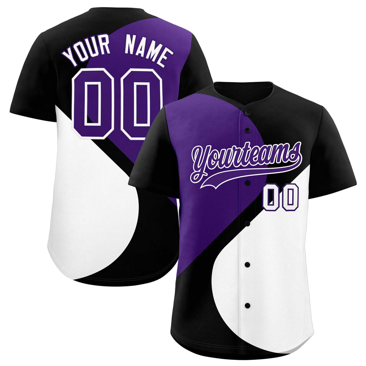 Custom Black Purple-White Color Block Personalized Half Heart Pattern Authentic Baseball Jersey| KXKSHOP