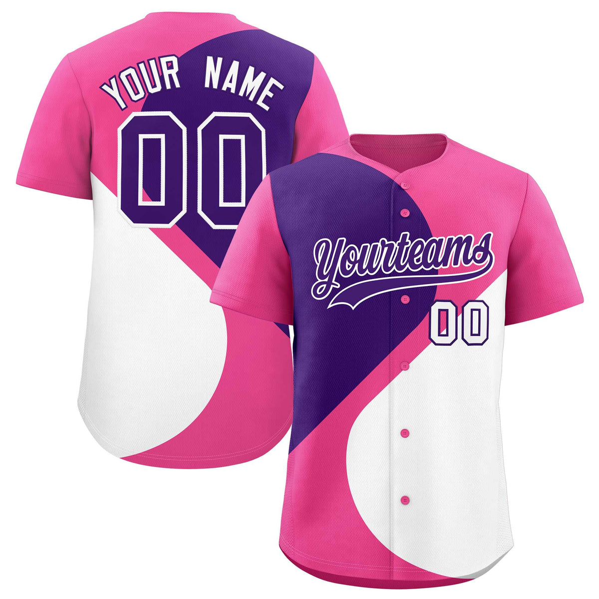 Custom Pink Purple-White Color Block Personalized Half Heart Pattern Authentic Baseball Jersey| KXKSHOP