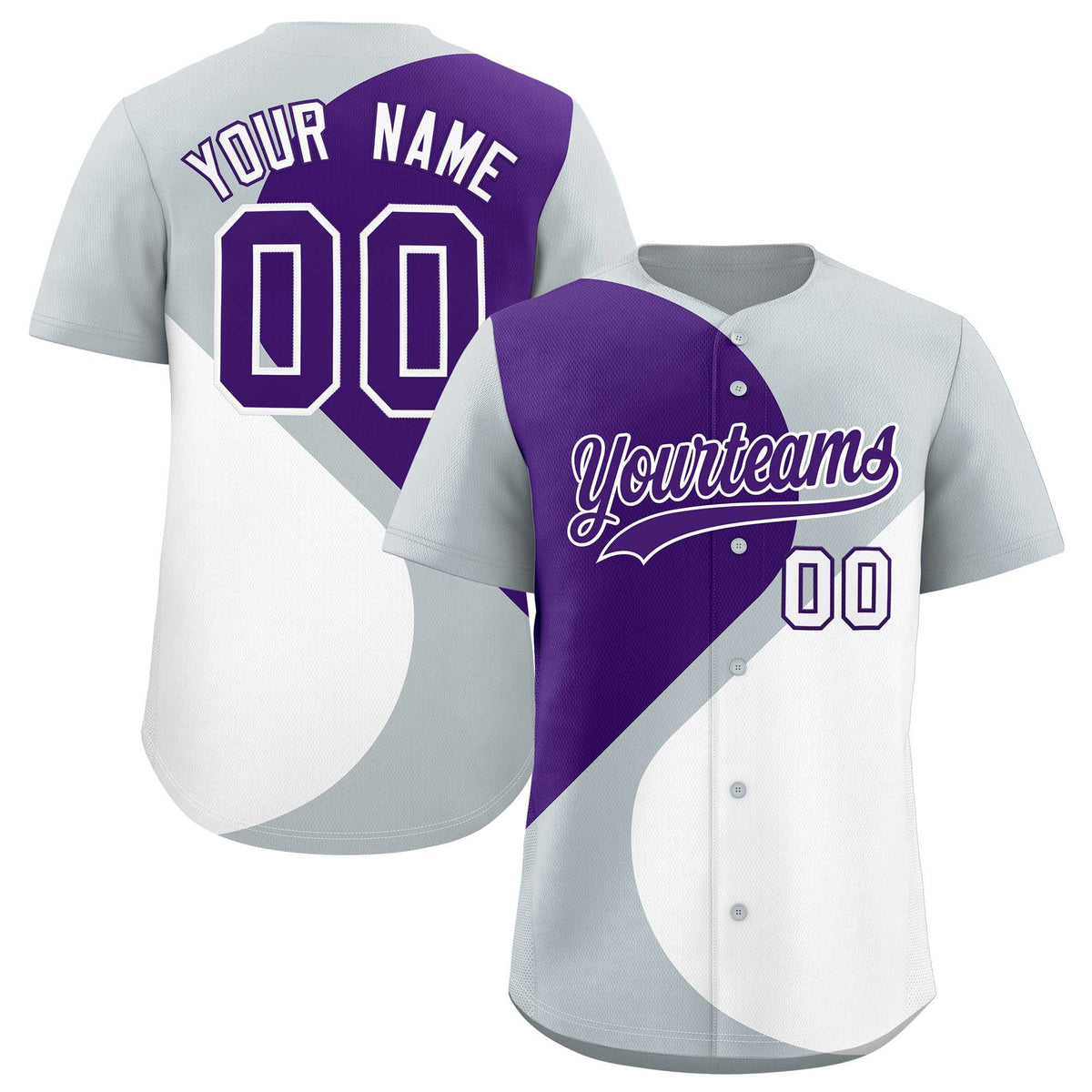 Custom Silver Purple-White Color Block Personalized Half Heart Pattern Authentic Baseball Jersey| KXKSHOP