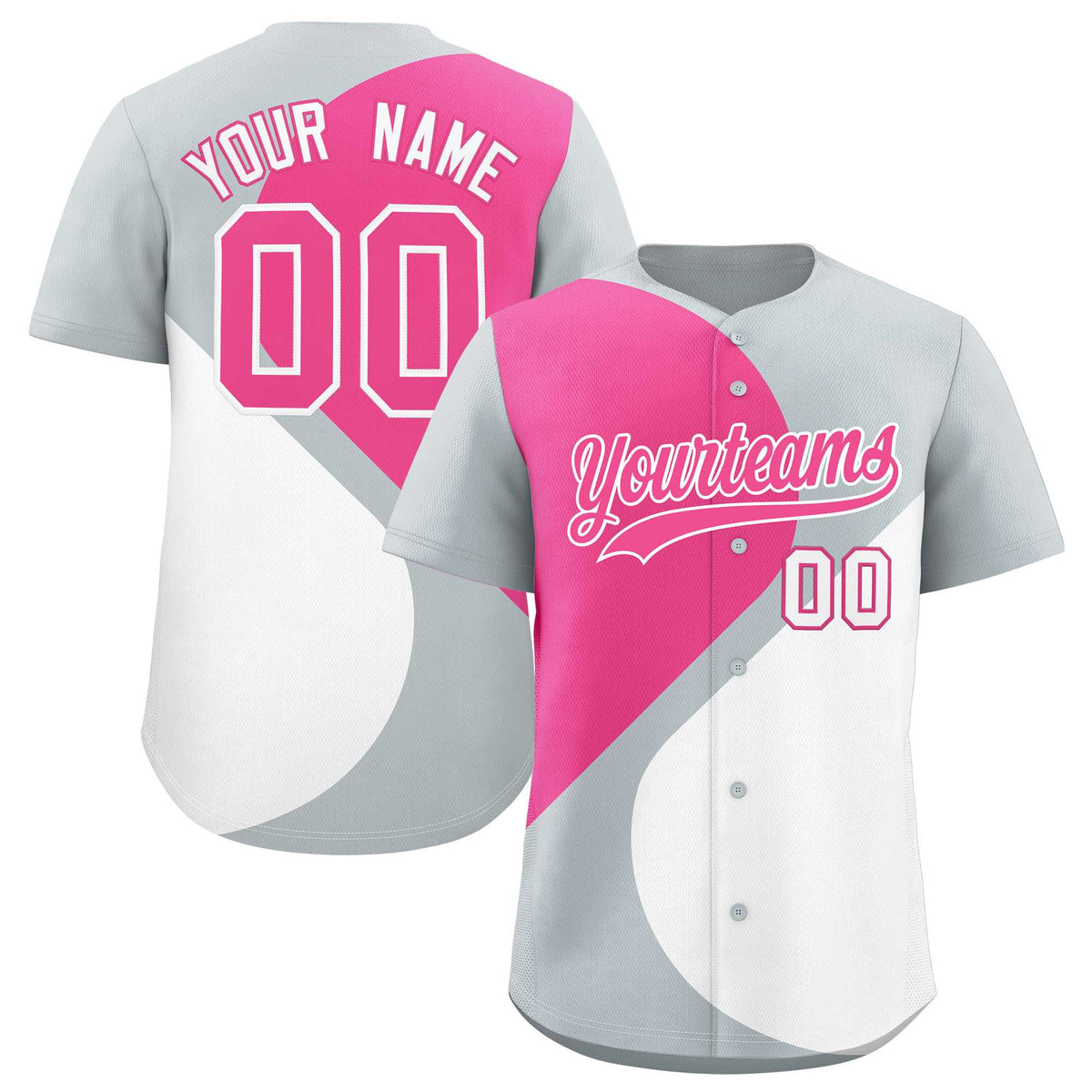 Custom Silver Pink-White Color Block Personalized Half Heart Pattern Authentic Baseball Jersey| KXKSHOP