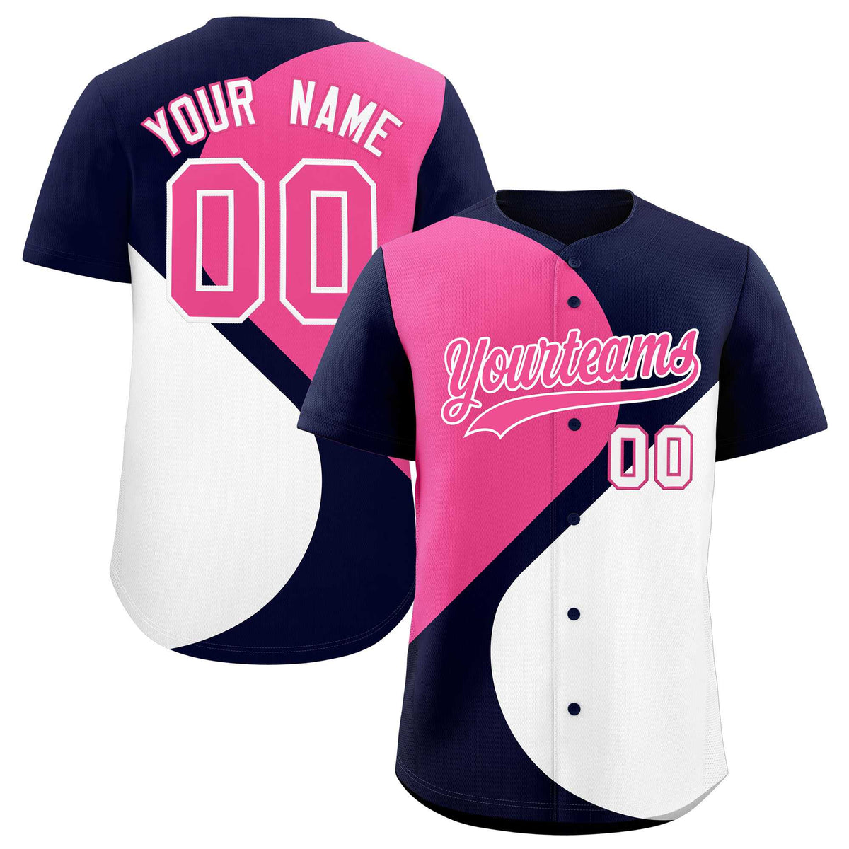 Custom Navy Pink-White Color Block Personalized Half Heart Pattern Authentic Baseball Jersey| KXKSHOP