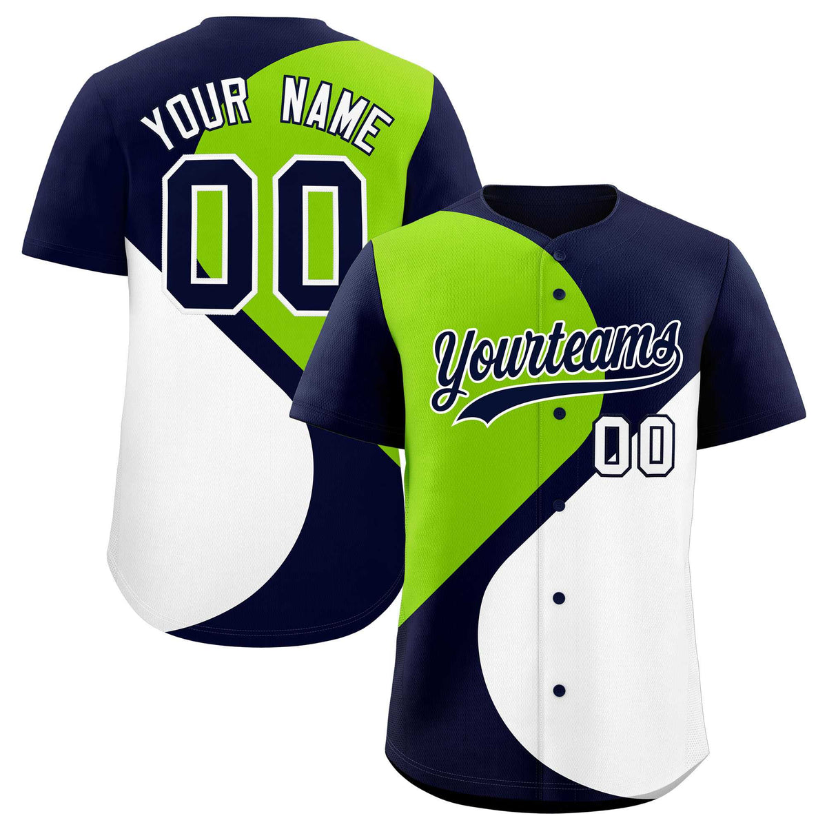Custom Navy Neon Green-White Color Block Personalized Half Heart Pattern Authentic Baseball Jersey| KXKSHOP