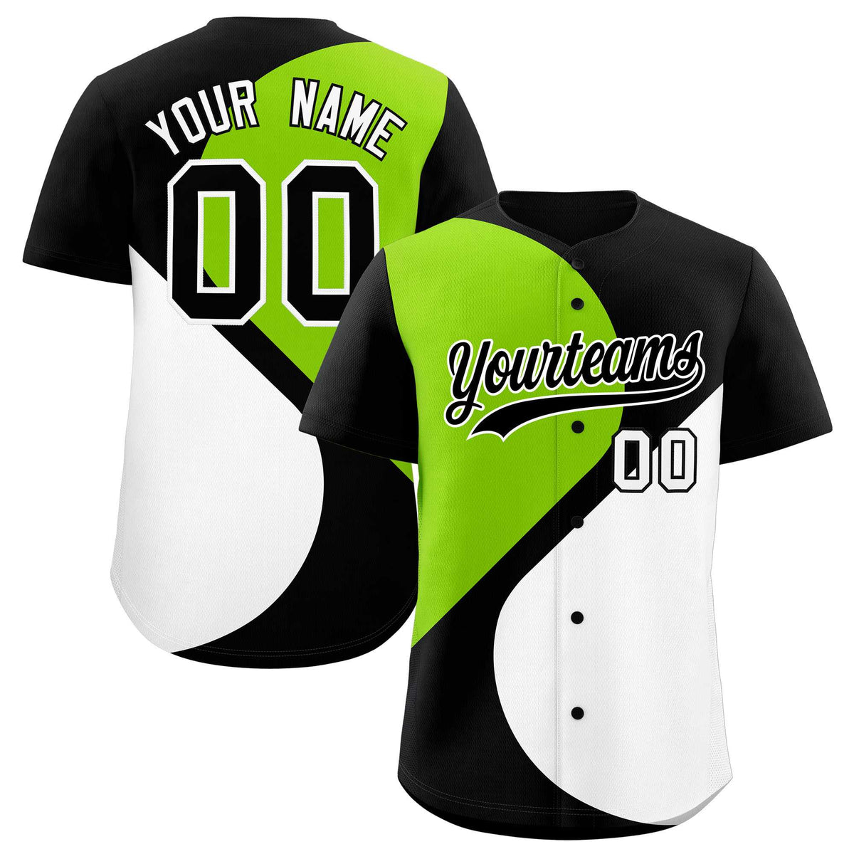 Custom Black Neon Green-White Color Block Personalized Half Heart Pattern Authentic Baseball Jersey| KXKSHOP