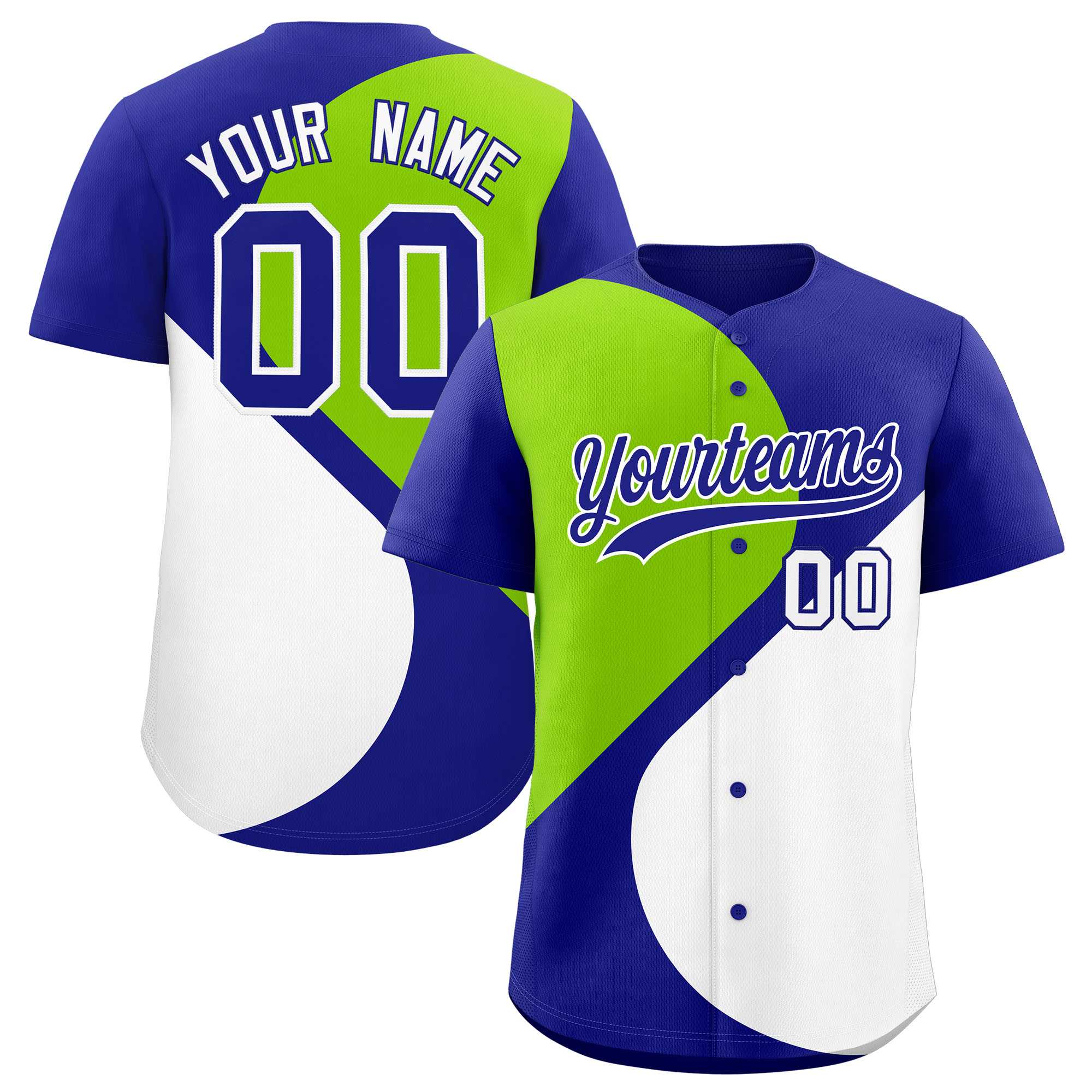 Custom Royal Neon Green-White Color Block Personalized Half Heart Pattern Authentic Baseball Jersey| KXKSHOP