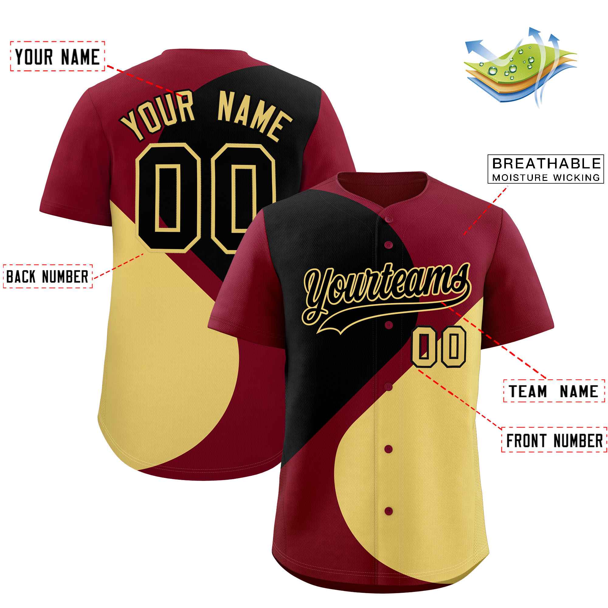 Custom Crimson Black-Khaki Color Block Personalized Half Heart Pattern Authentic Baseball Jersey| KXKSHOP