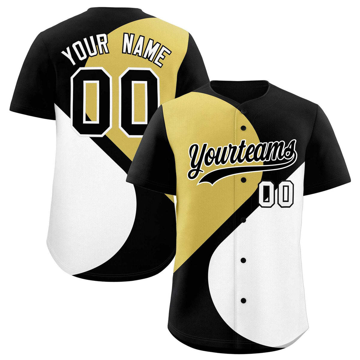 Custom Black Old Gold-White Color Block Personalized Half Heart Pattern Authentic Baseball Jersey| KXKSHOP