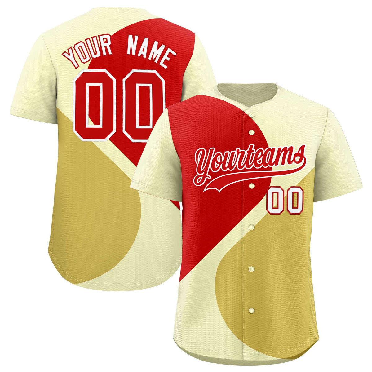 Custom Cream Red-Old Gold Color Block Personalized Half Heart Pattern Authentic Baseball Jersey| KXKSHOP