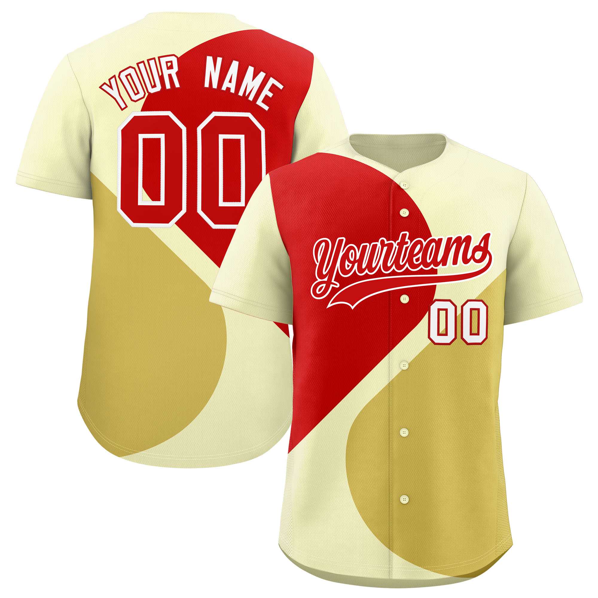 Custom Cream Red-Old Gold Color Block Personalized Half Heart Pattern Authentic Baseball Jersey| KXKSHOP