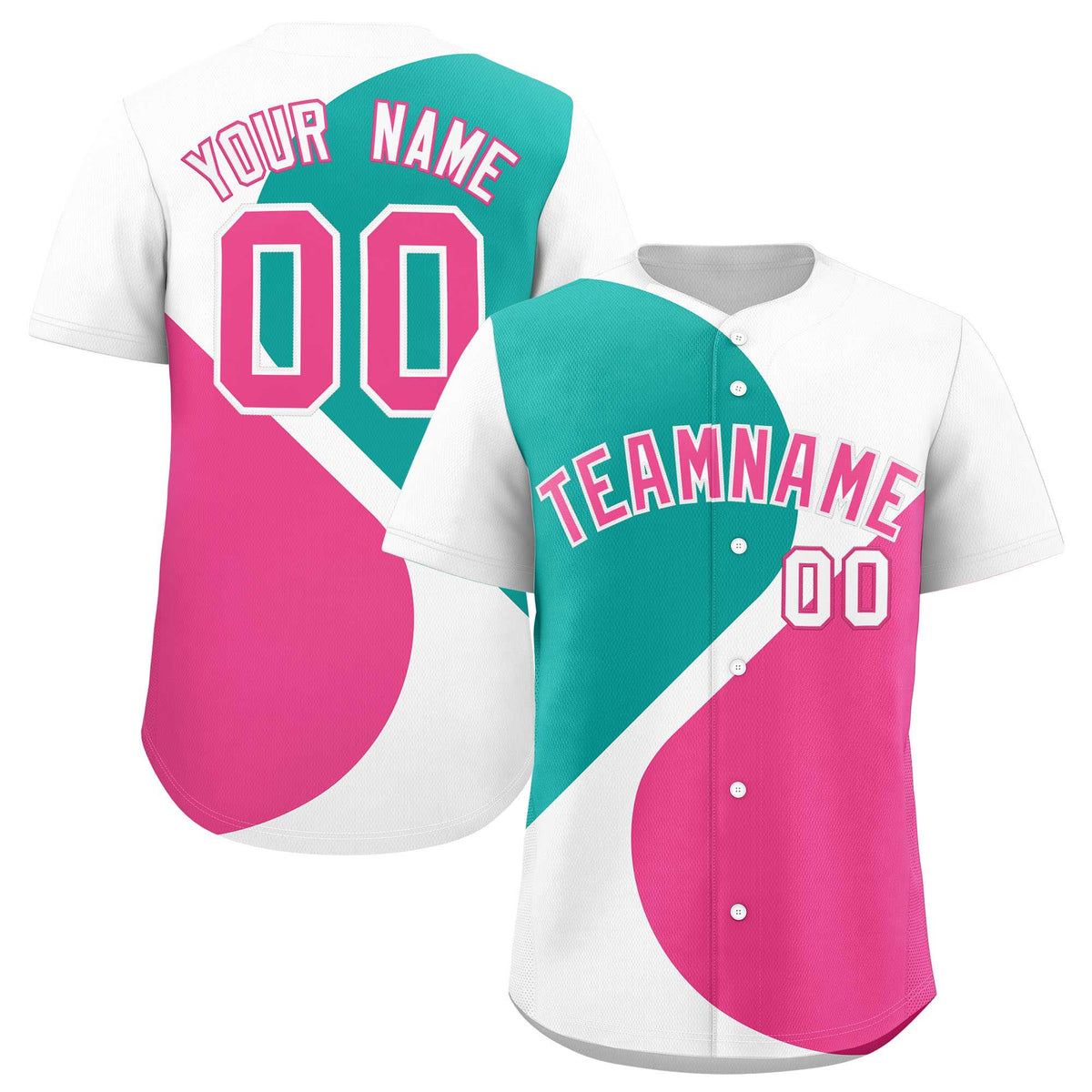 Custom White Aqua-Pink Color Block Personalized Half Heart Pattern Authentic Baseball Jersey| KXKSHOP