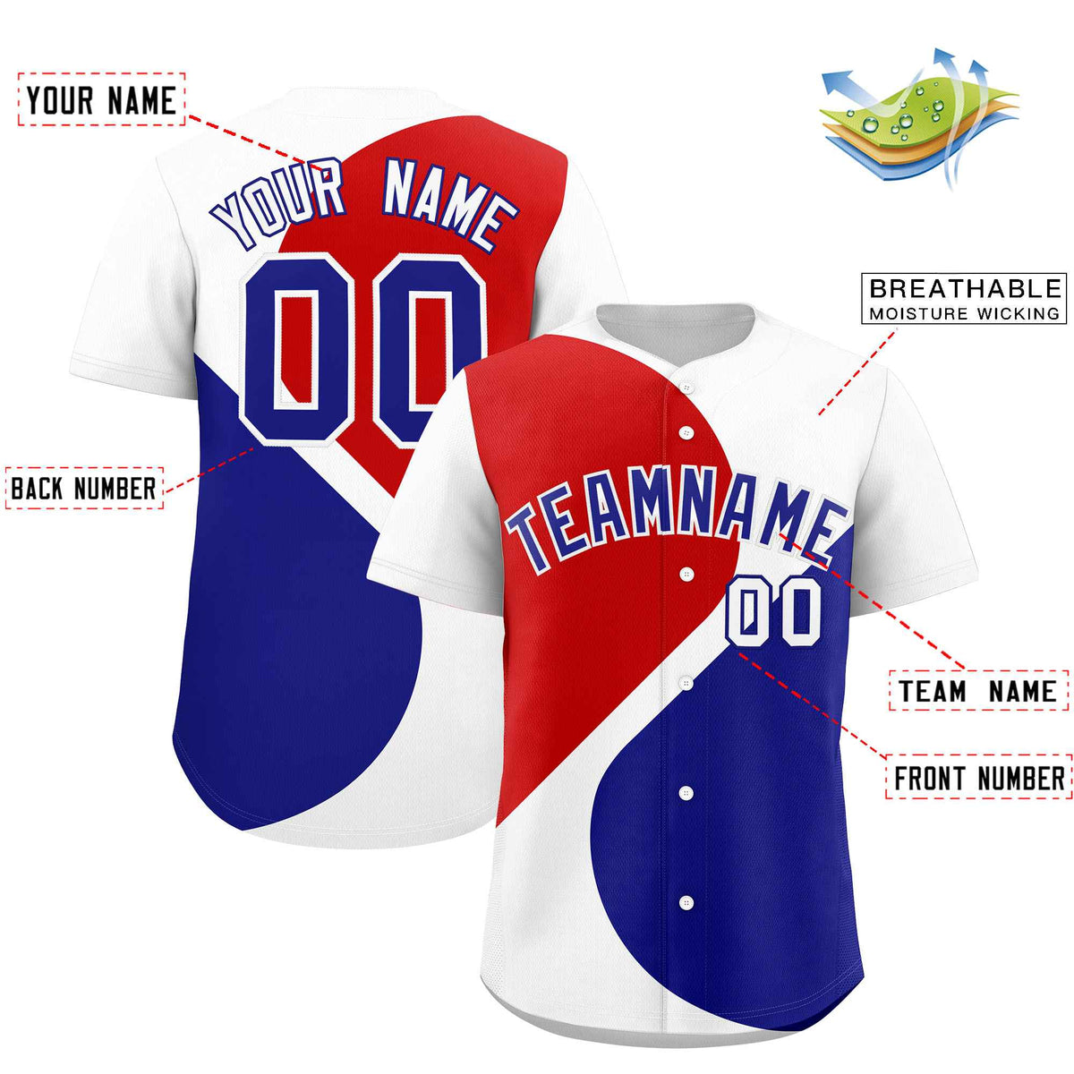 Custom White Red-Royal Color Block Personalized Half Heart Pattern Authentic Baseball Jersey| KXKSHOP