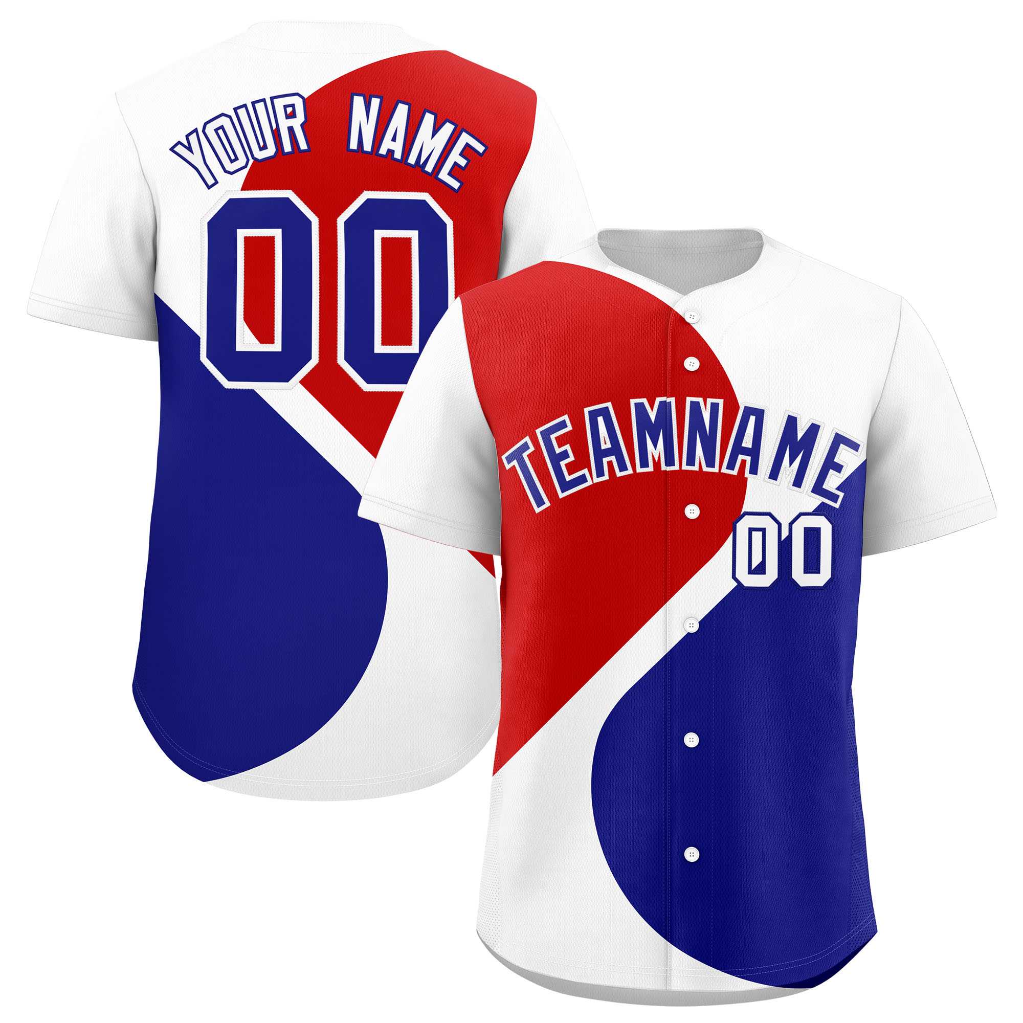 Custom White Red-Royal Color Block Personalized Half Heart Pattern Authentic Baseball Jersey| KXKSHOP