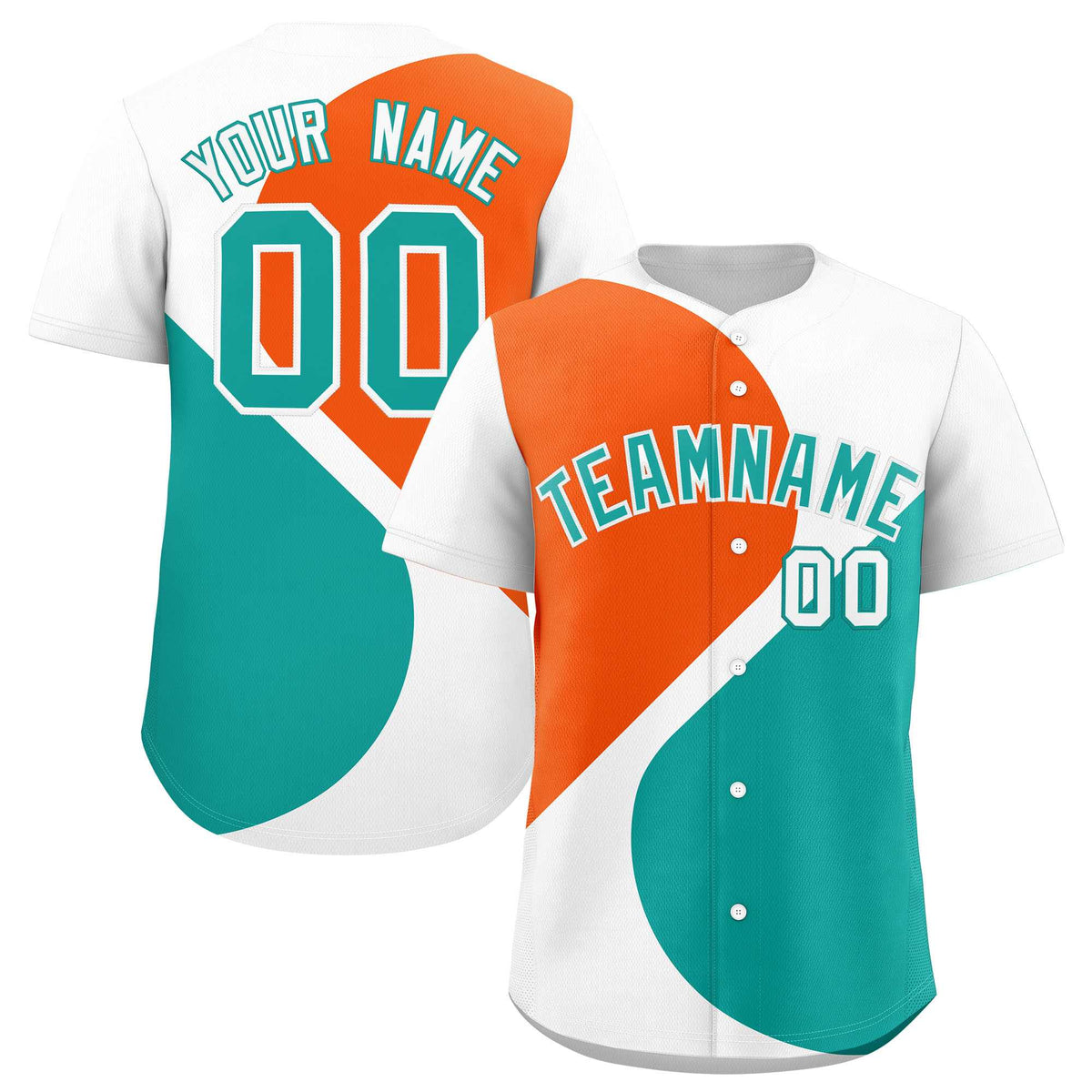 Custom White Orange-Aqua Color Block Personalized Half Heart Pattern Authentic Baseball Jersey| KXKSHOP