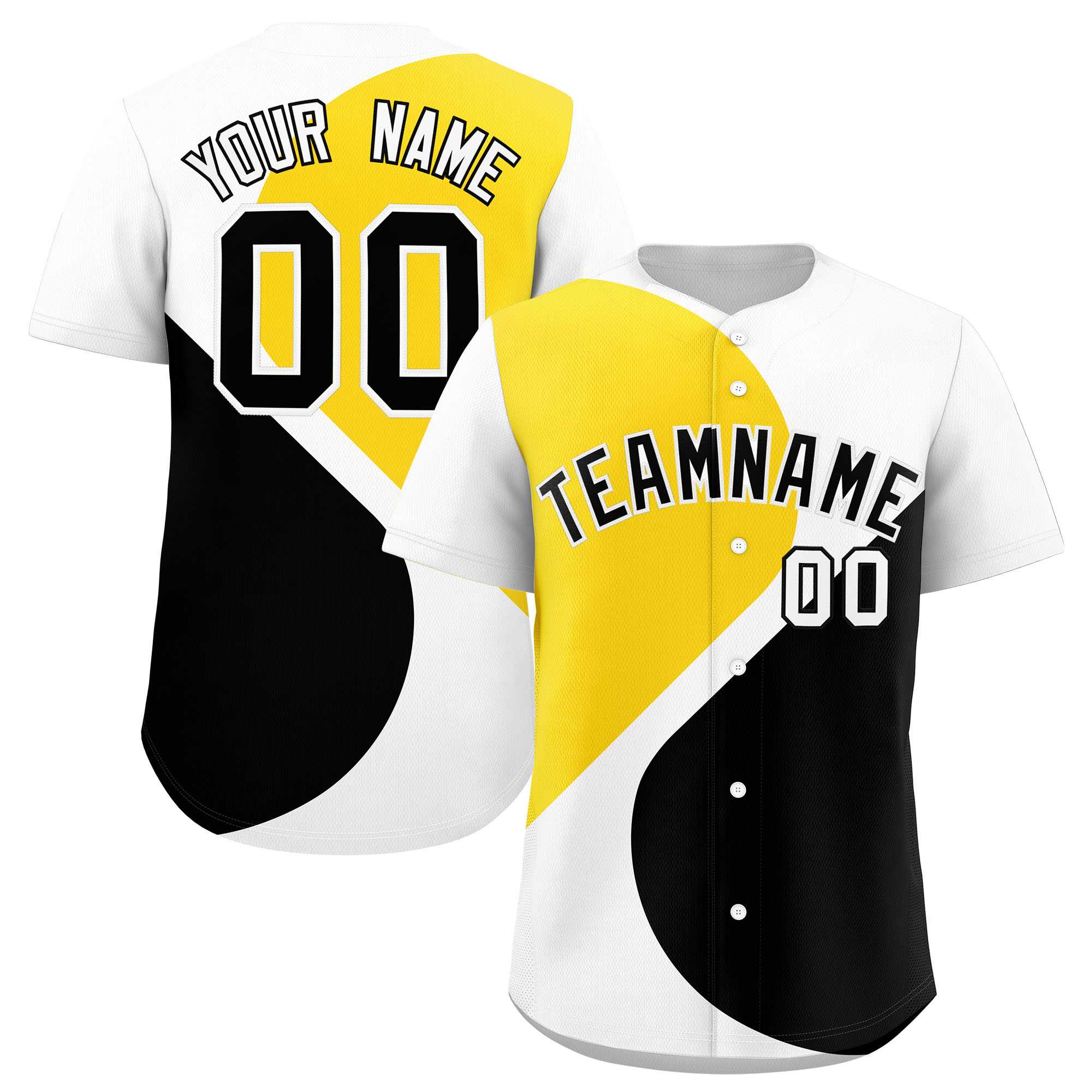 Custom White Gold-Black Color Block Personalized Half Heart Pattern Authentic Baseball Jersey| KXKSHOP