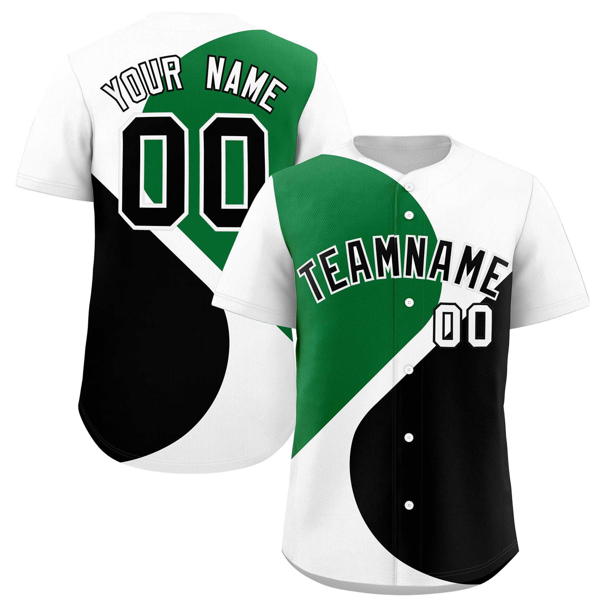 Custom White Kelly Green-Black Color Block Personalized Half Heart Pattern Authentic Baseball Jersey| KXKSHOP