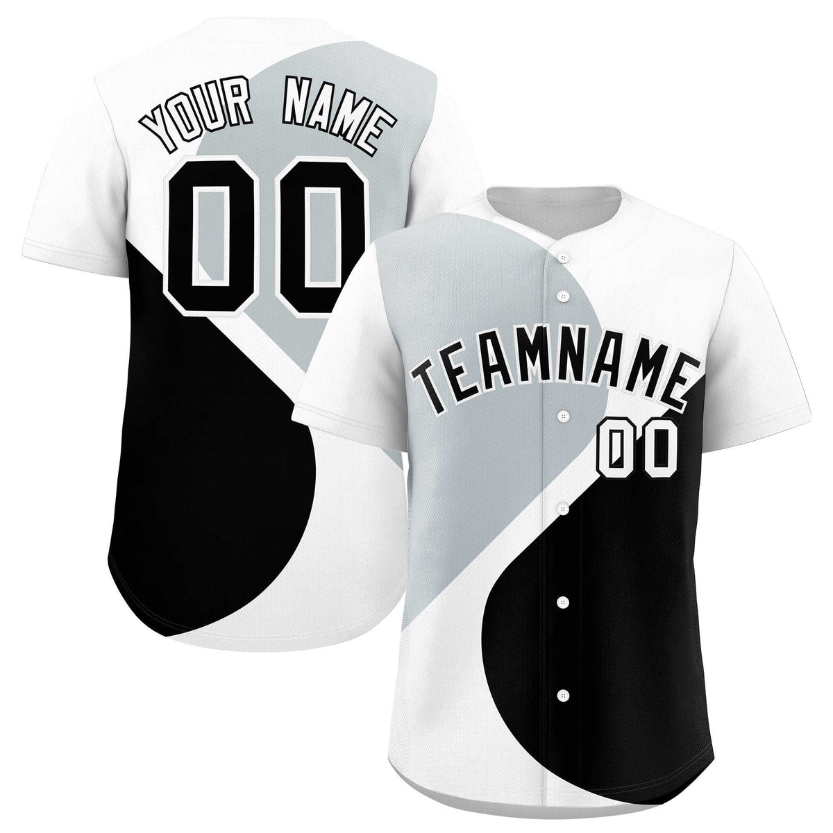 Custom White Silver-Black Color Block Personalized Half Heart Pattern Authentic Baseball Jersey| KXKSHOP