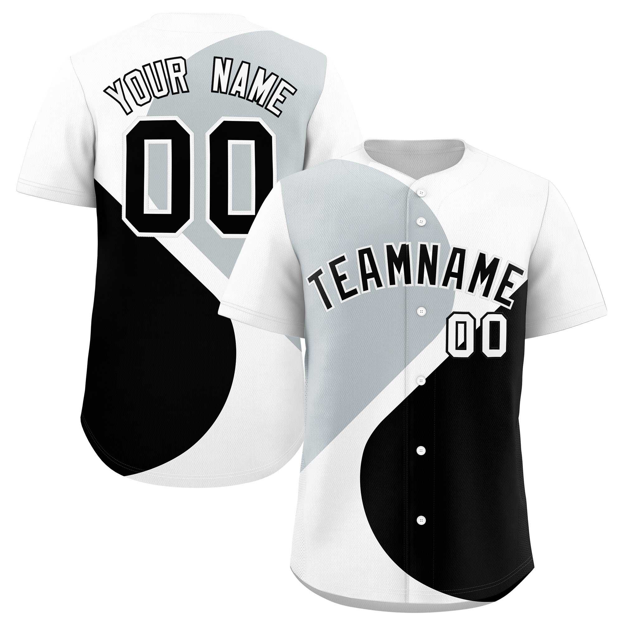 Custom White Silver-Black Color Block Personalized Half Heart Pattern Authentic Baseball Jersey| KXKSHOP