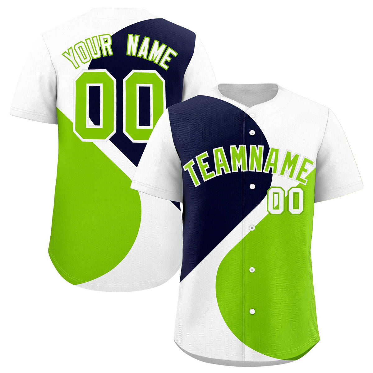 Custom White Navy-Neon Green Color Block Personalized Half Heart Pattern Authentic Baseball Jersey| KXKSHOP