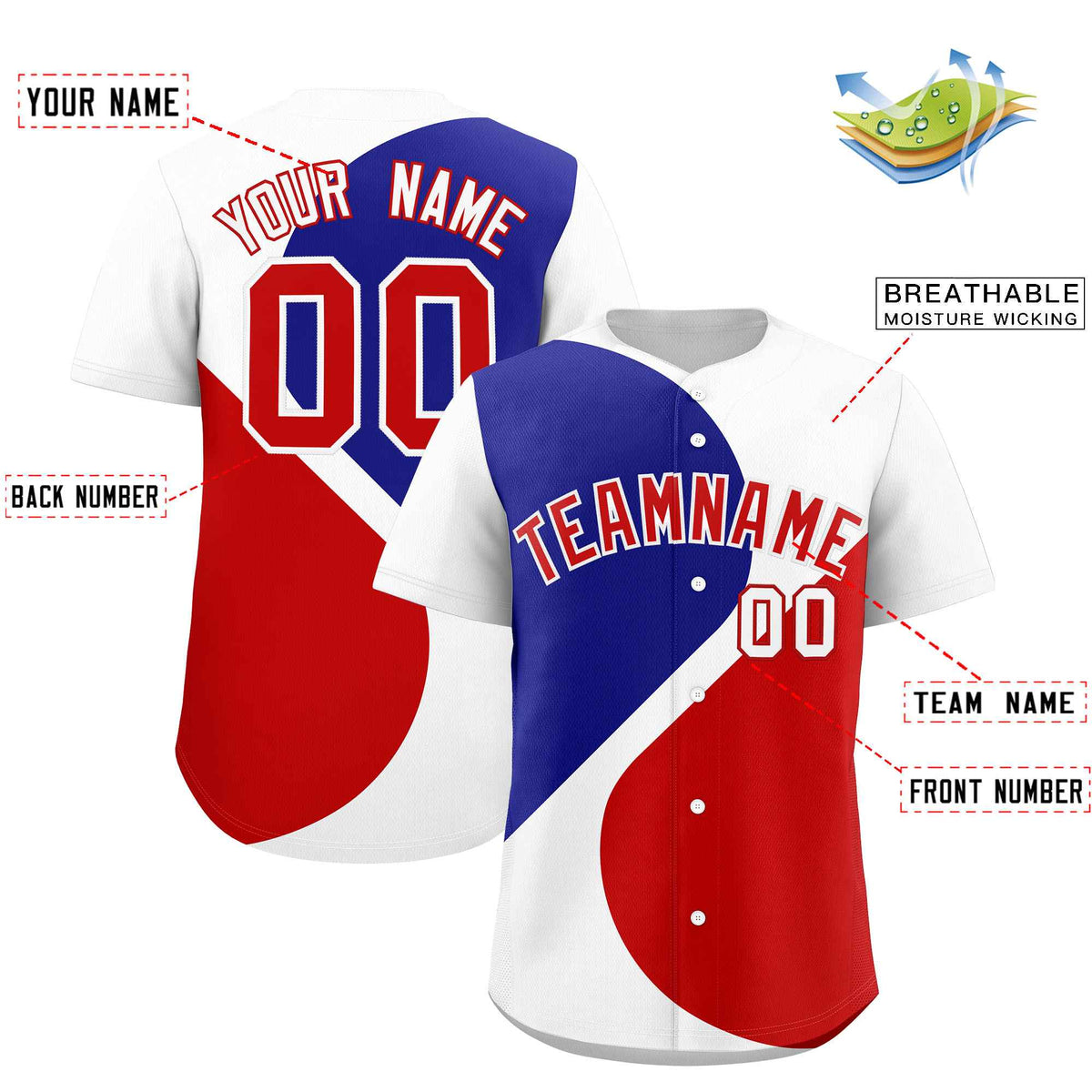 Custom White Royal-Red Color Block Personalized Half Heart Pattern Authentic Baseball Jersey| KXKSHOP