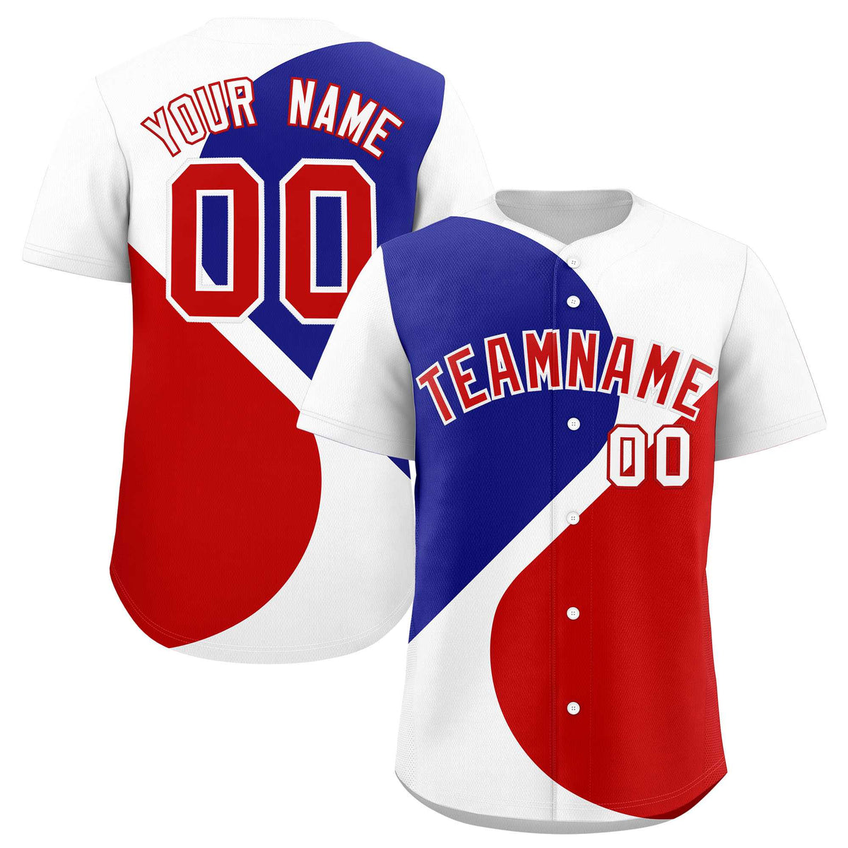 Custom White Royal-Red Color Block Personalized Half Heart Pattern Authentic Baseball Jersey| KXKSHOP