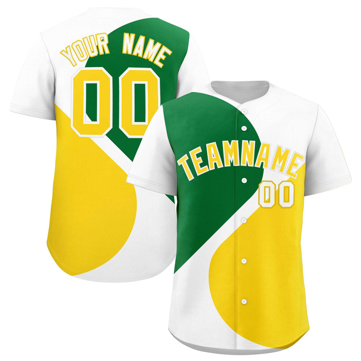 Custom White Kelly Green-Gold Color Block Personalized Half Heart Pattern Authentic Baseball Jersey| KXKSHOP