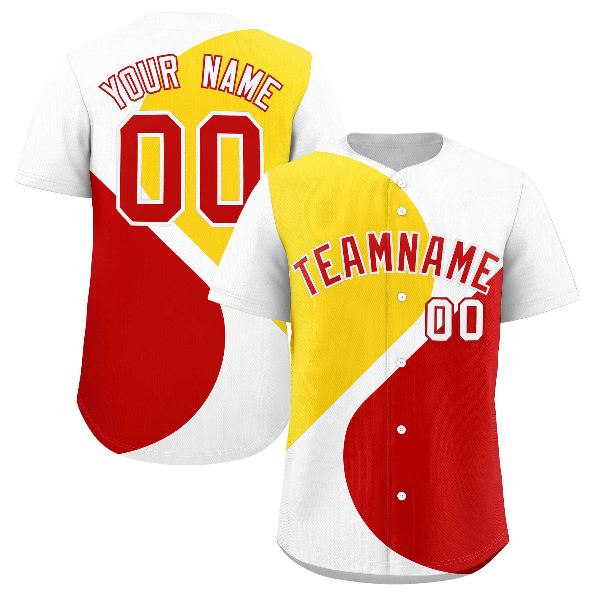 Custom White Gold-Red Color Block Personalized Half Heart Pattern Authentic Baseball Jersey| KXKSHOP