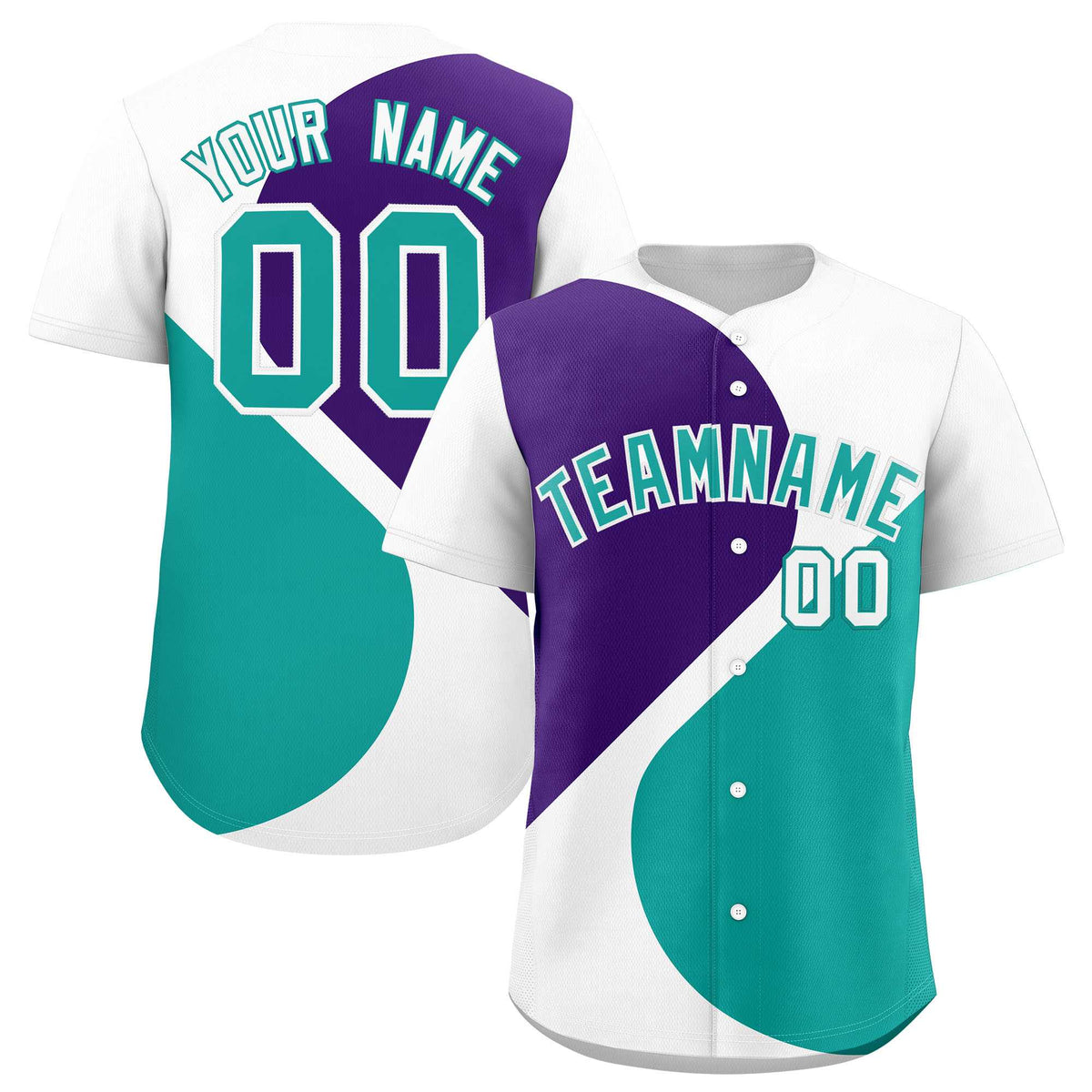 Custom White Purple-Aqua Color Block Personalized Half Heart Pattern Authentic Baseball Jersey| KXKSHOP