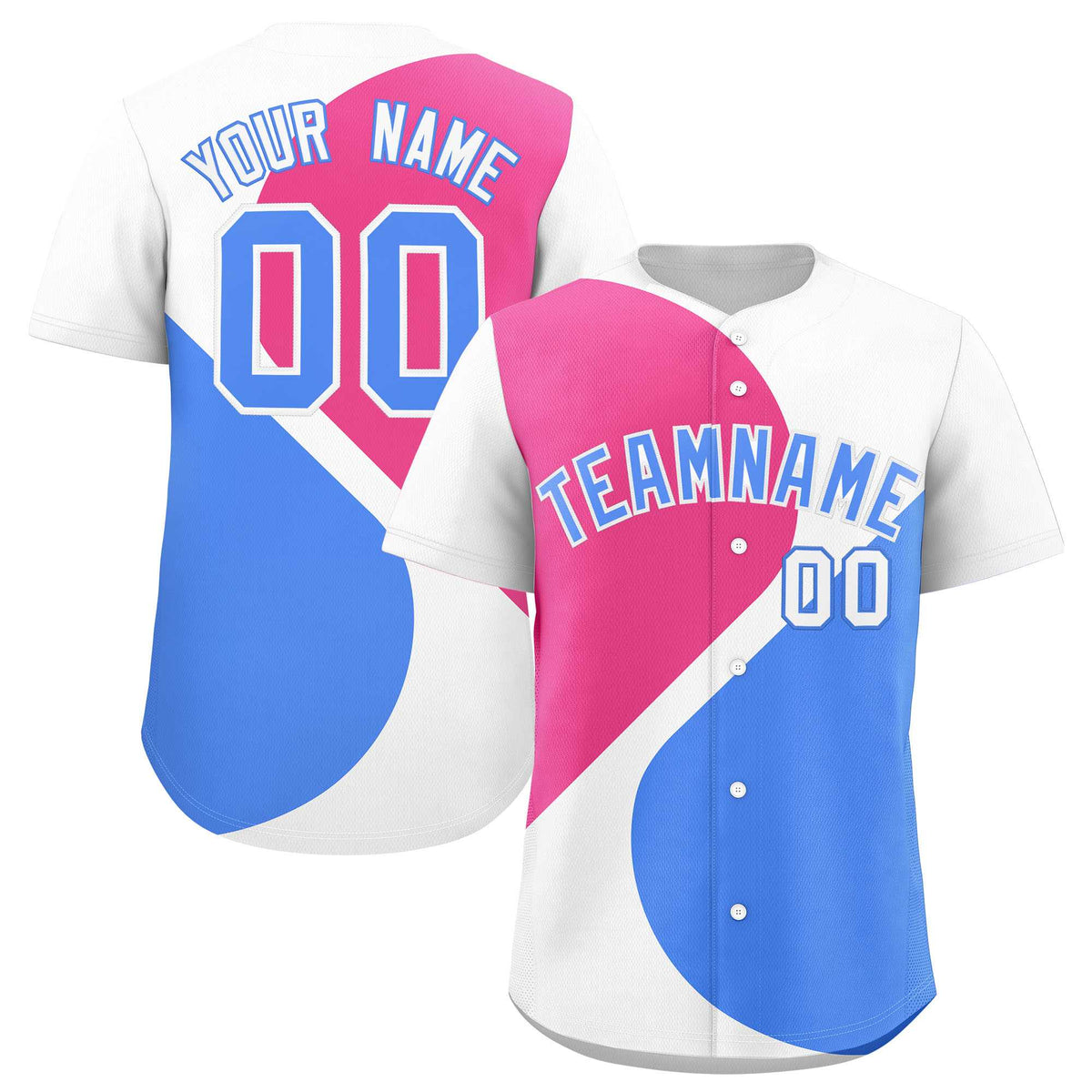 Custom White Pink-Powder Blue Color Block Personalized Half Heart Pattern Authentic Baseball Jersey| KXKSHOP