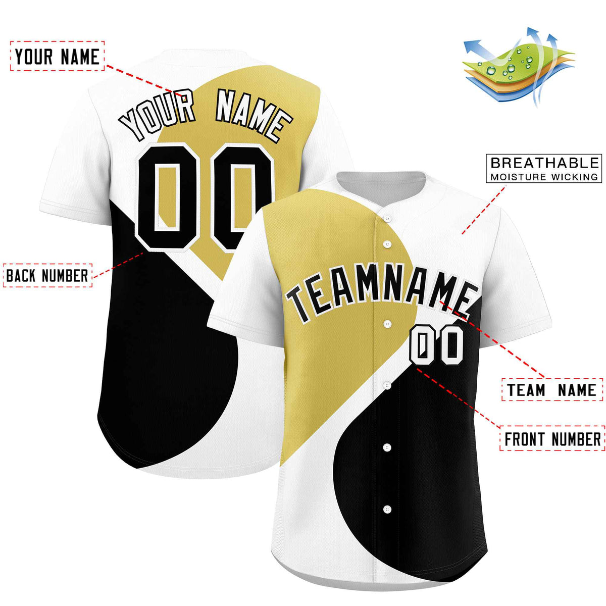 Custom White Old Gold-Black Color Block Personalized Half Heart Pattern Authentic Baseball Jersey| KXKSHOP