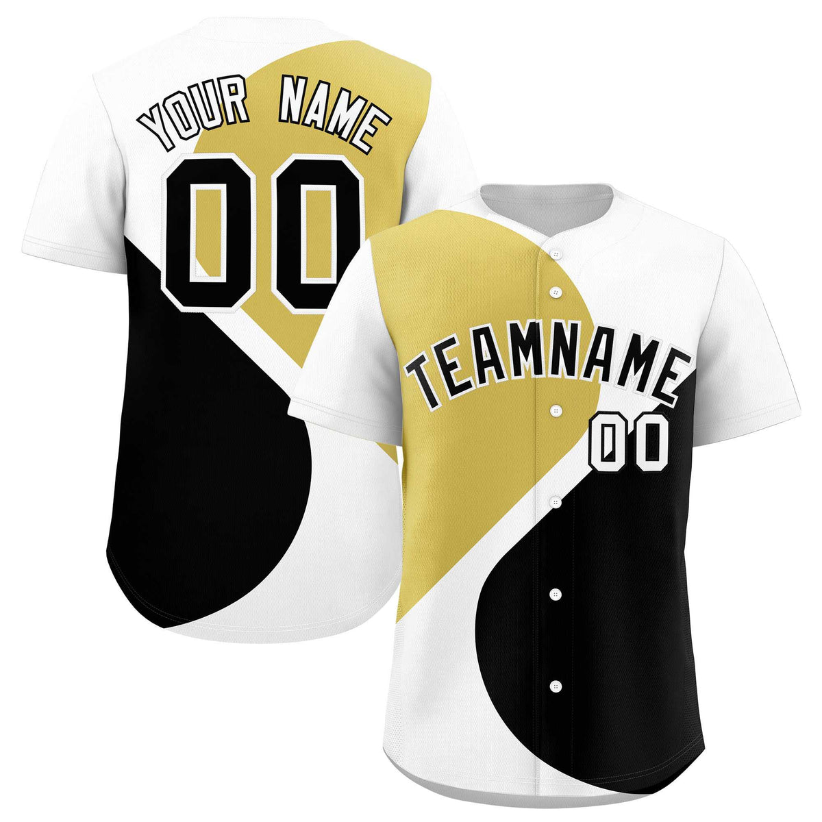 Custom White Old Gold-Black Color Block Personalized Half Heart Pattern Authentic Baseball Jersey| KXKSHOP