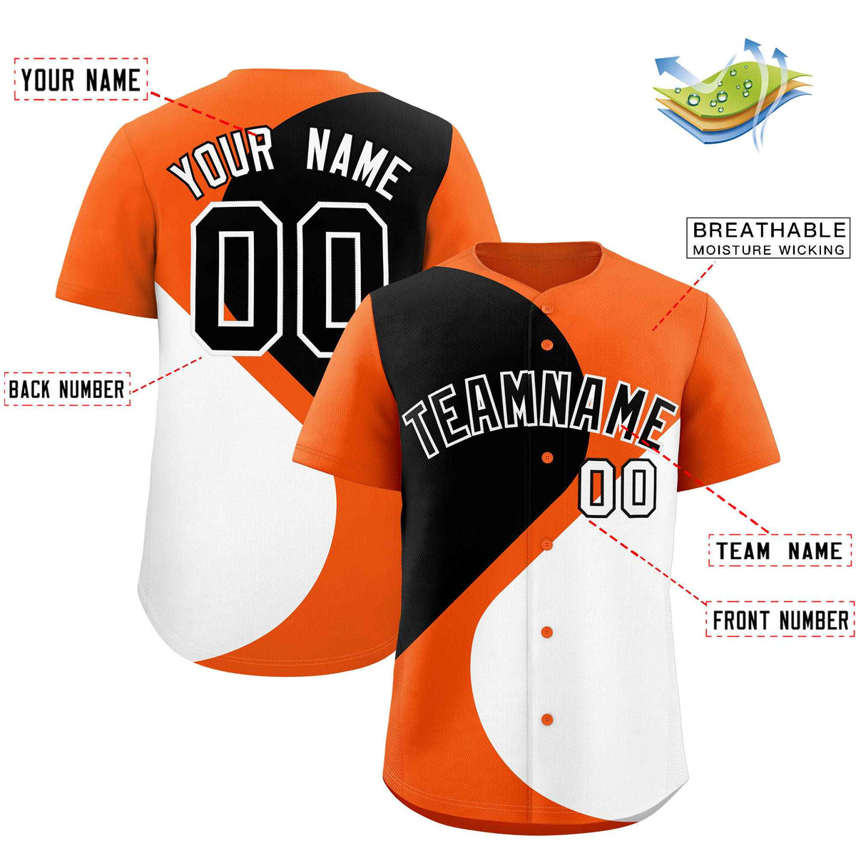 Custom Orange Black-White Color Block Personalized Half Heart Pattern Authentic Baseball Jersey| KXKSHOP