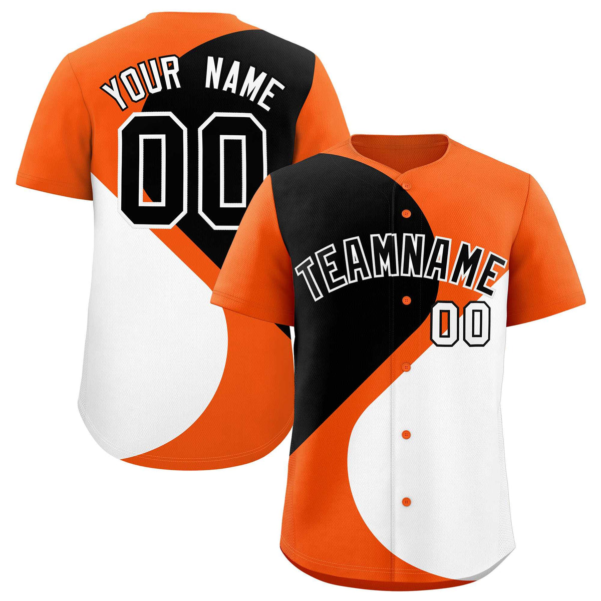Custom Orange Black-White Color Block Personalized Half Heart Pattern Authentic Baseball Jersey| KXKSHOP