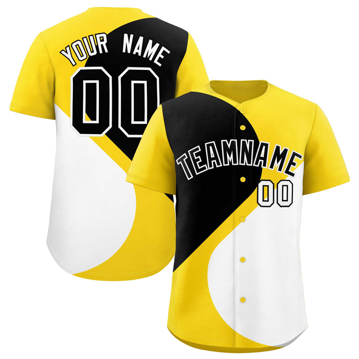 Custom Gold Black-White Color Block Personalized Half Heart Pattern Authentic Baseball Jersey| KXKSHOP