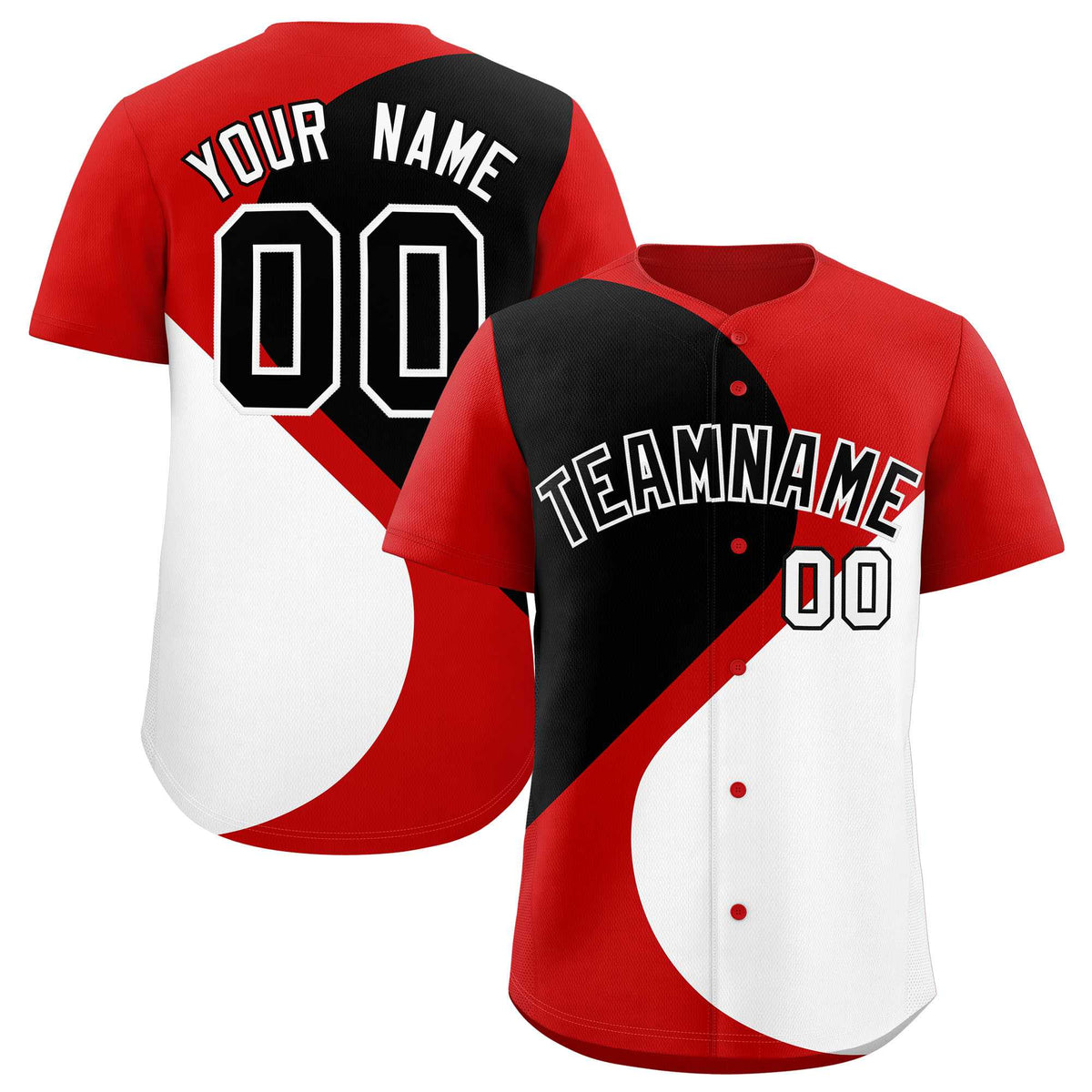 Custom Red Black-White Color Block Personalized Half Heart Pattern Authentic Baseball Jersey| KXKSHOP