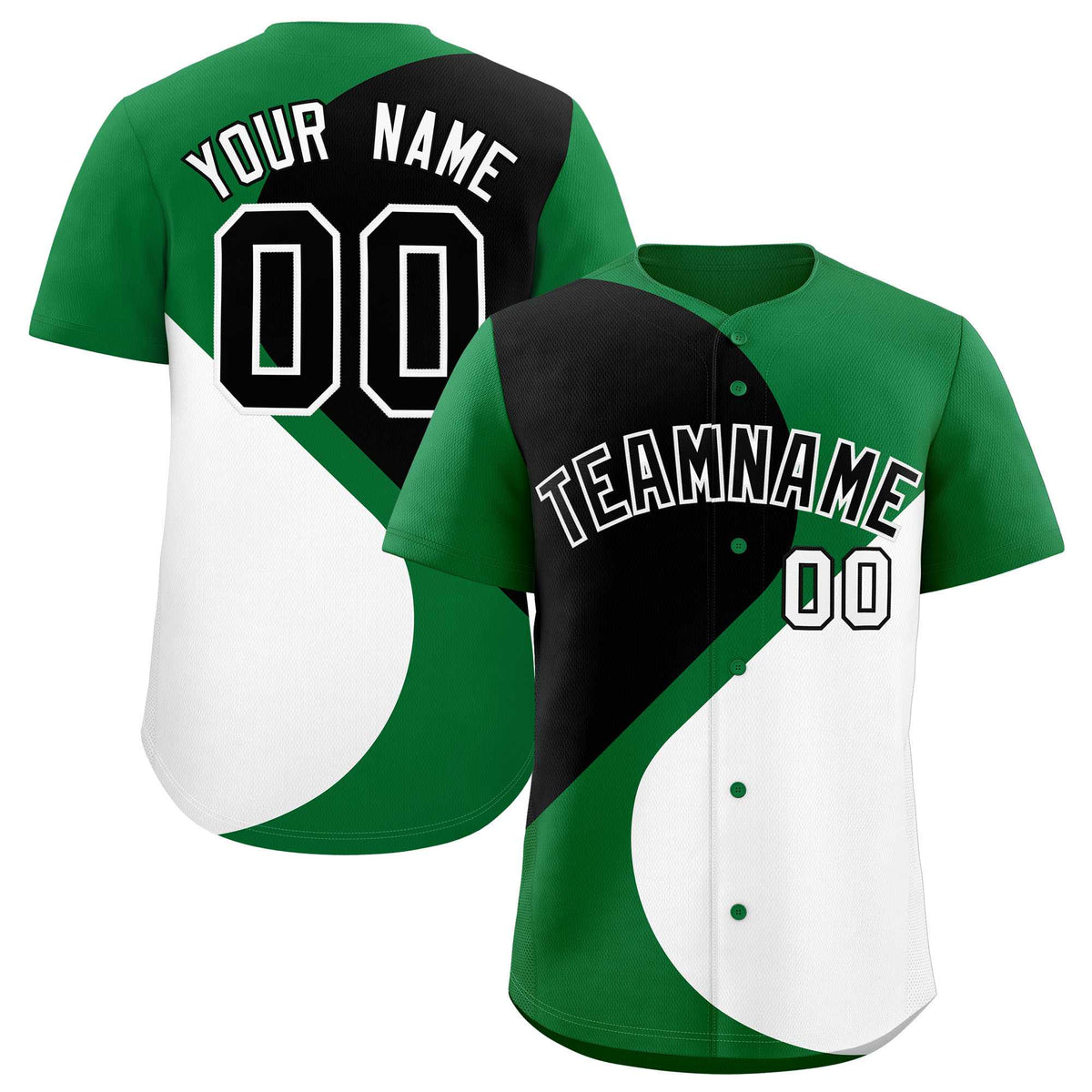 Custom Kelly Green Black-White Color Block Personalized Half Heart Pattern Authentic Baseball Jersey| KXKSHOP