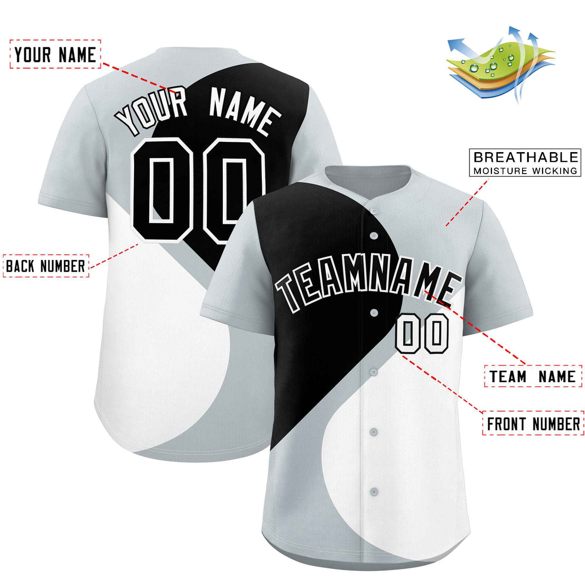 Custom Silver Black-White Color Block Personalized Half Heart Pattern Authentic Baseball Jersey| KXKSHOP