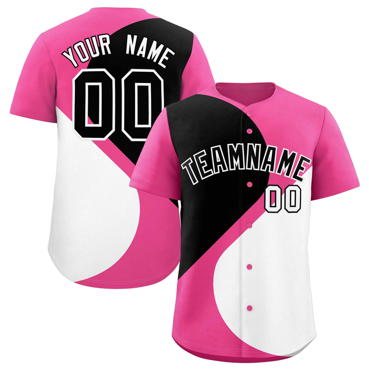 Custom Pink Black-White Color Block Personalized Half Heart Pattern Authentic Baseball Jersey| KXKSHOP