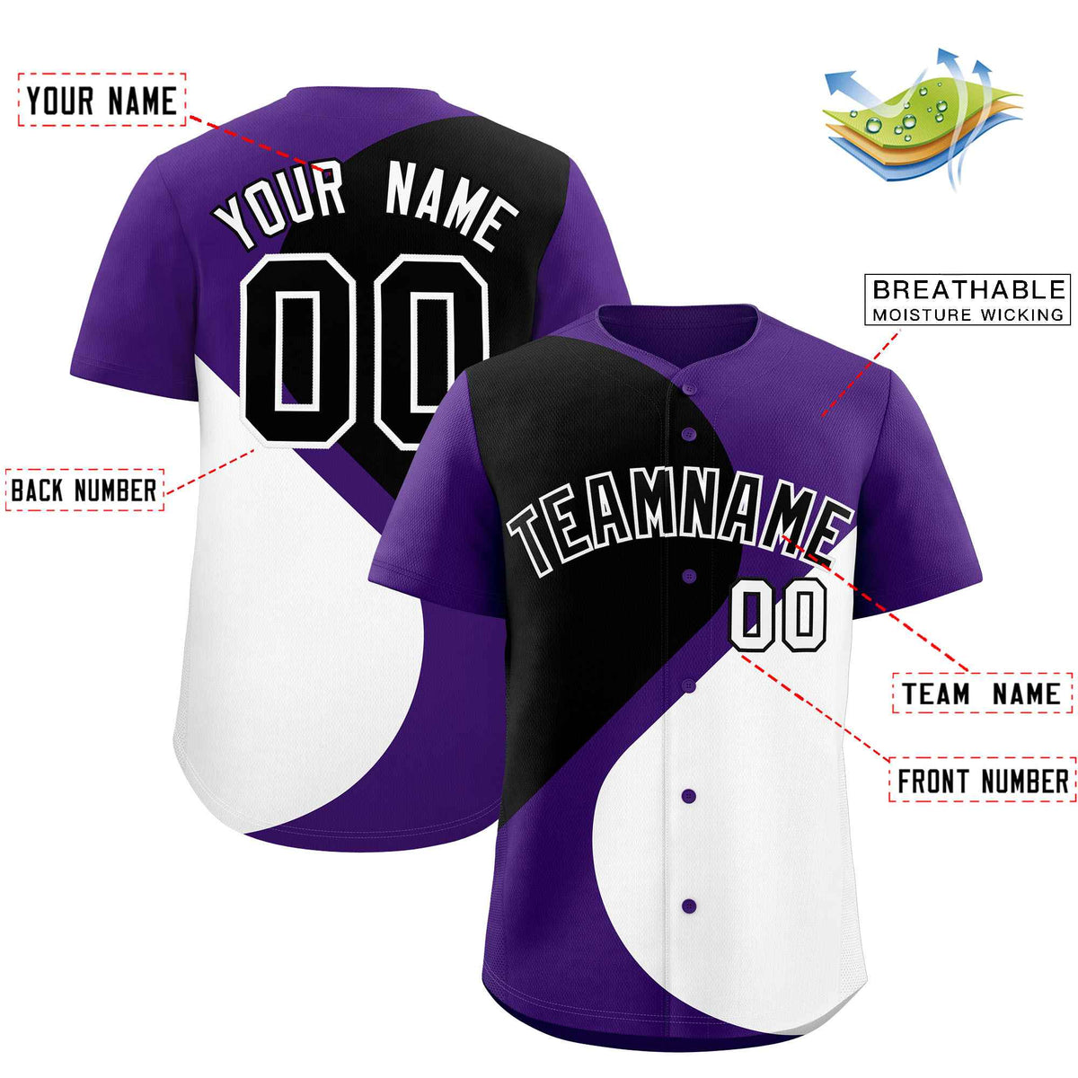 Custom Purple Black-White Color Block Personalized Half Heart Pattern Authentic Baseball Jersey| KXKSHOP