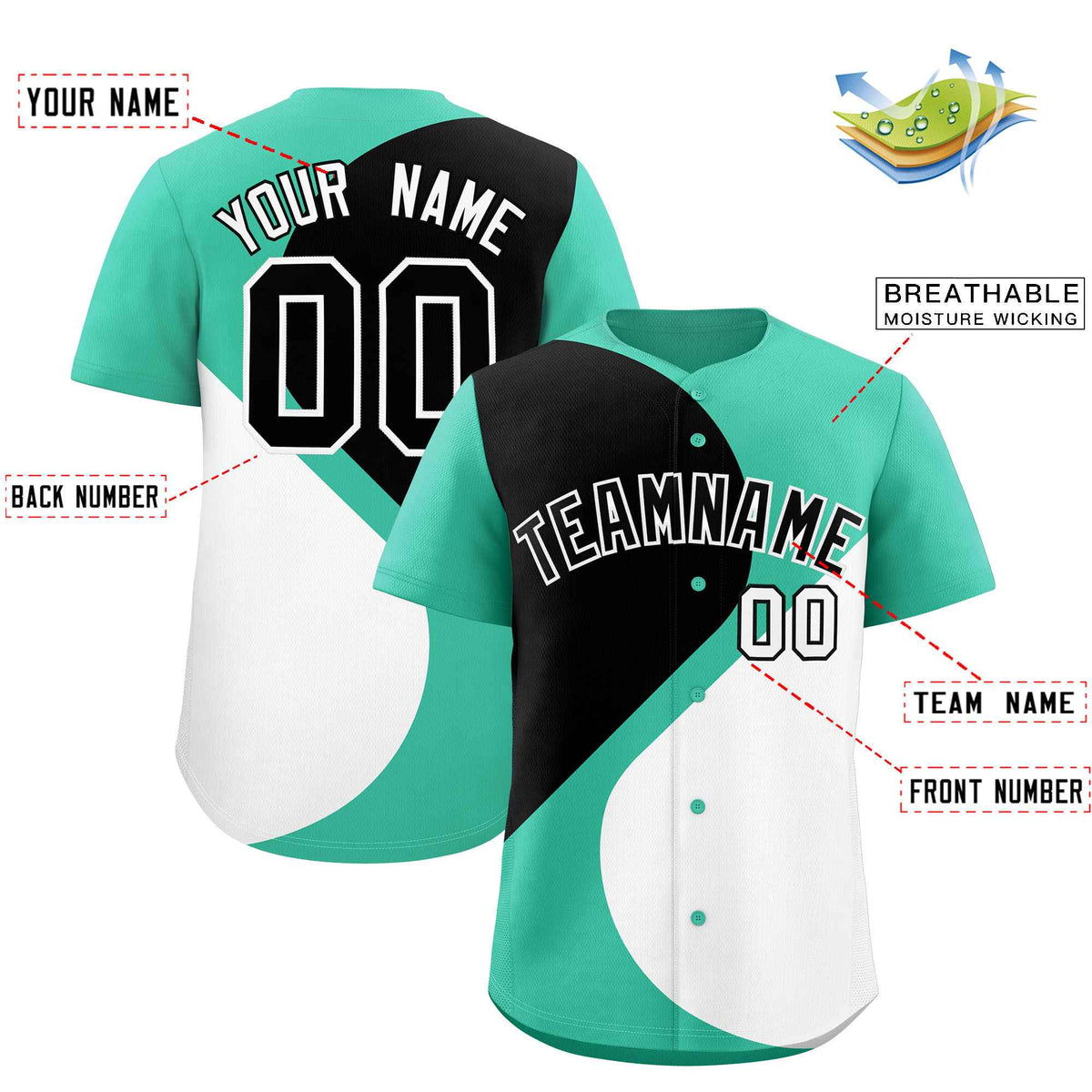 Custom Bright Green Black-White Color Block Personalized Half Heart Pattern Authentic Baseball Jersey| KXKSHOP