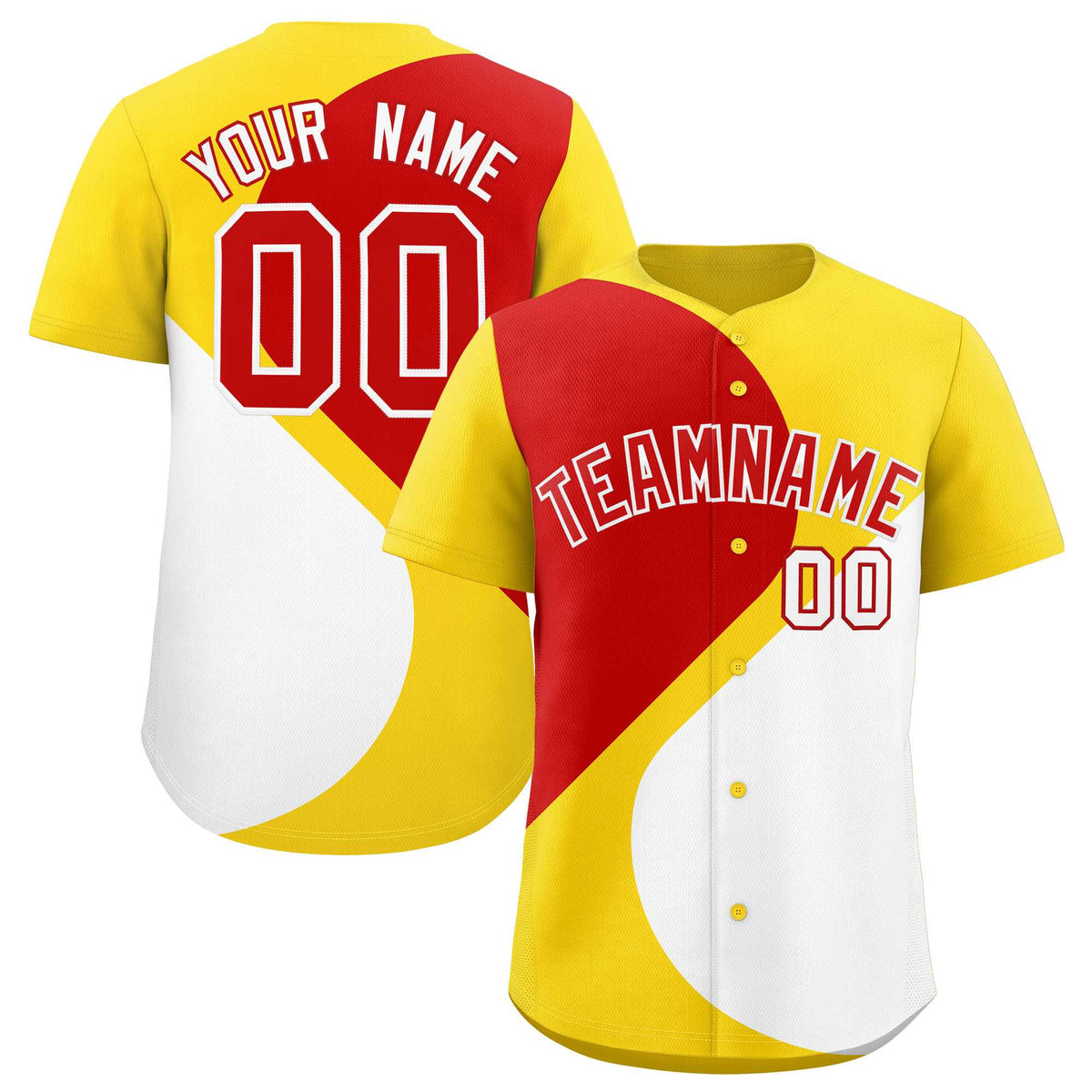 Custom Gold Red-White Color Block Personalized Half Heart Pattern Authentic Baseball Jersey| KXKSHOP