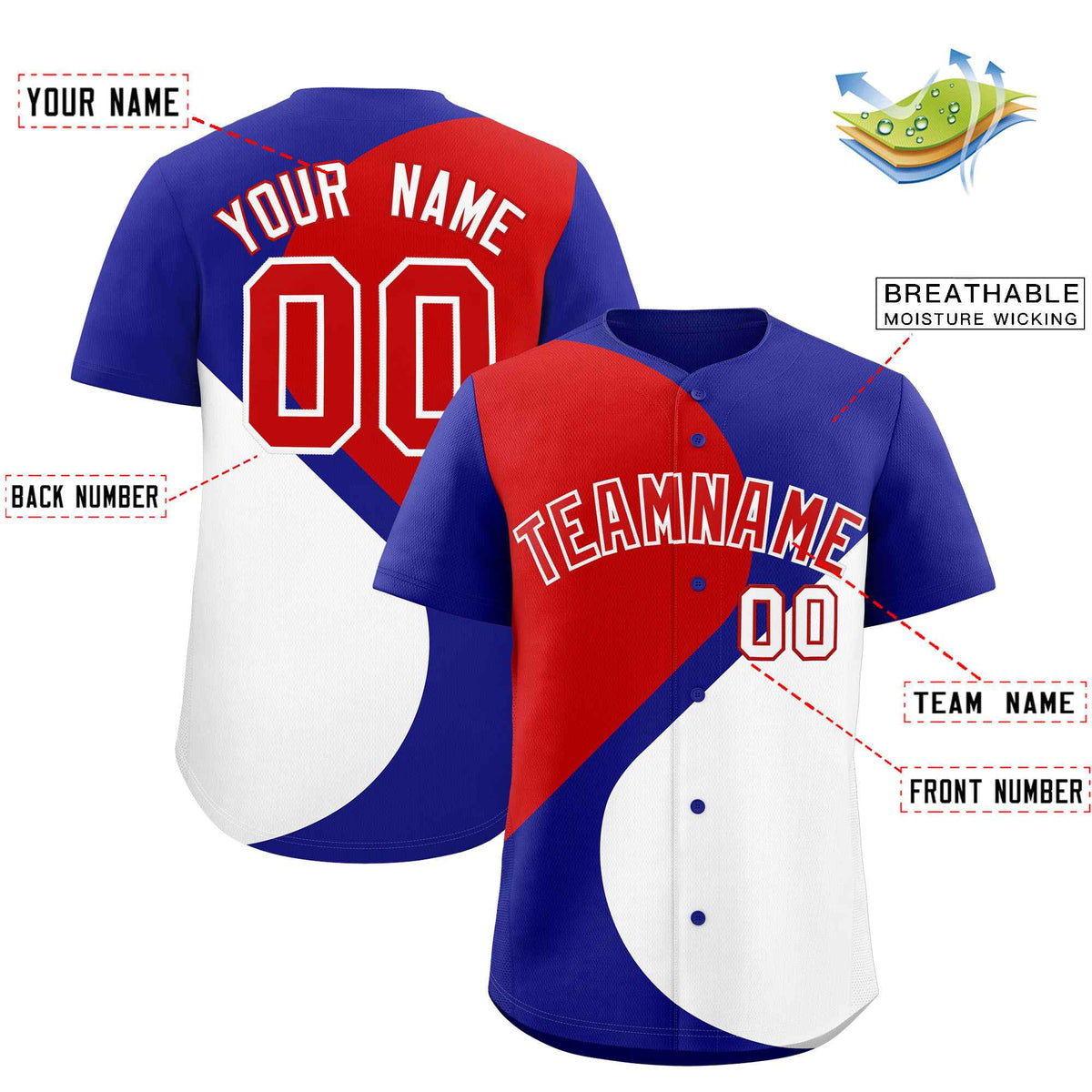 Custom Royal Red-White Color Block Personalized Half Heart Pattern Authentic Baseball Jersey| KXKSHOP