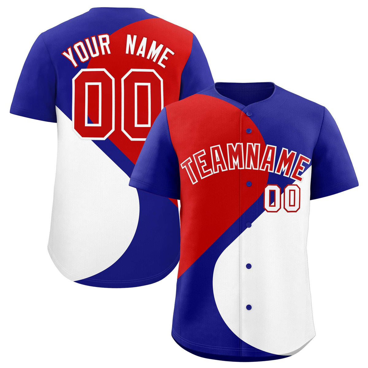 Custom Royal Red-White Color Block Personalized Half Heart Pattern Authentic Baseball Jersey| KXKSHOP