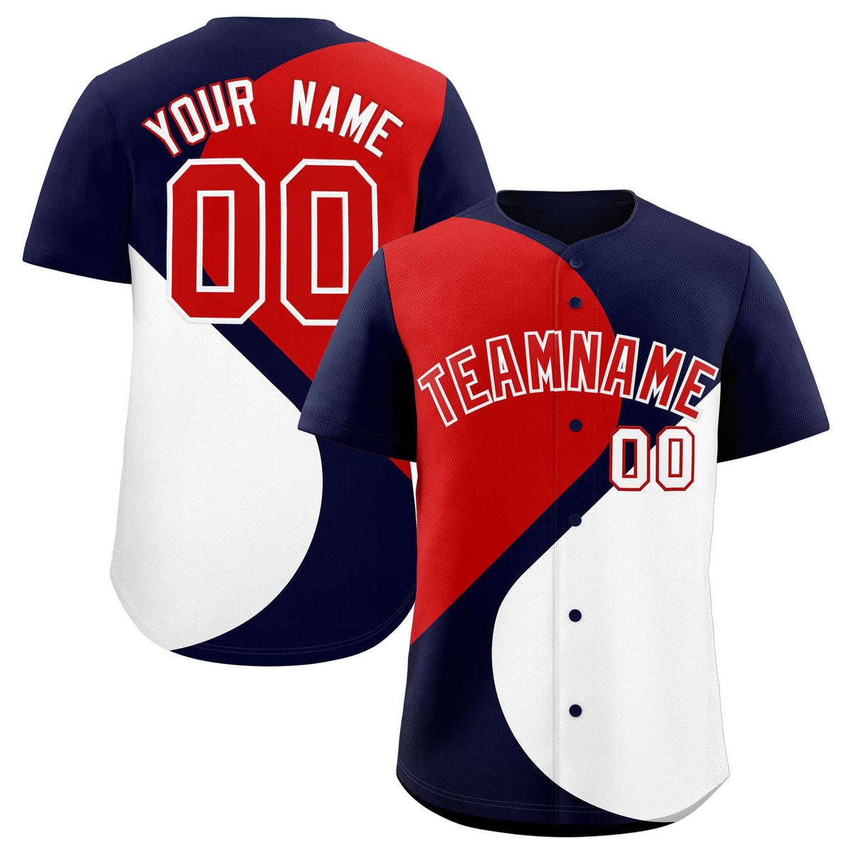 Custom Navy Red-White Color Block Personalized Half Heart Pattern Authentic Baseball Jersey| KXKSHOP