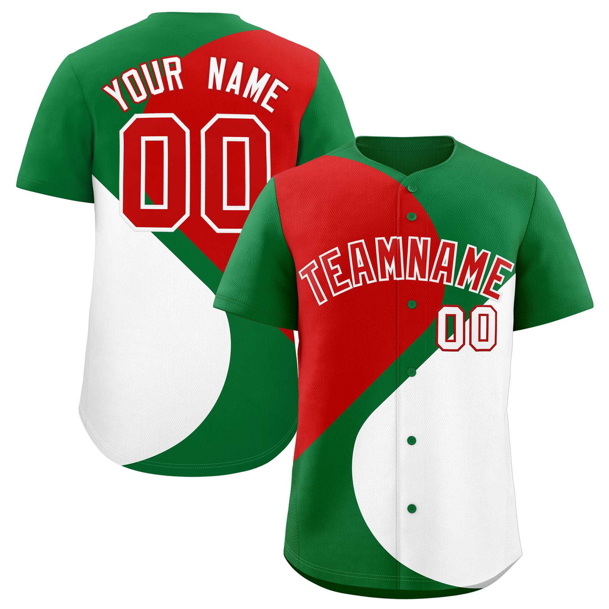 Custom Kelly Green Red-White Color Block Personalized Half Heart Pattern Authentic Baseball Jersey| KXKSHOP