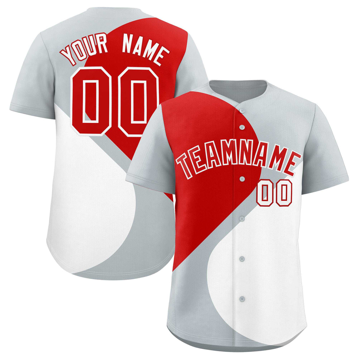 Custom Silver Red-White Color Block Personalized Half Heart Pattern Authentic Baseball Jersey| KXKSHOP