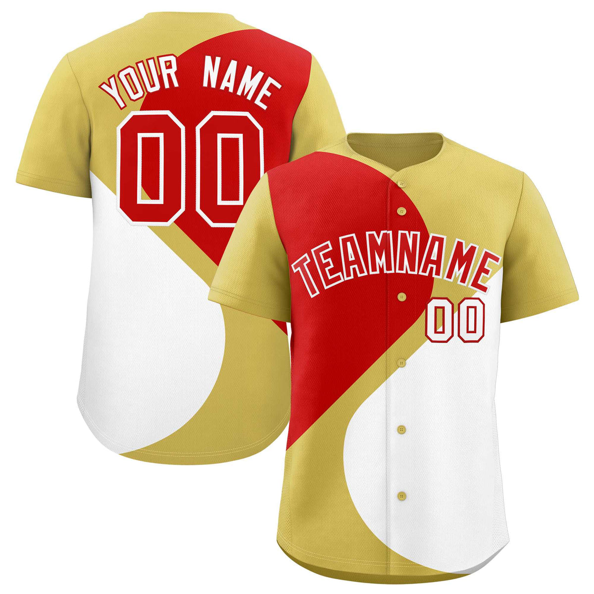 Custom Old Gold Red-White Color Block Personalized Half Heart Pattern Authentic Baseball Jersey| KXKSHOP